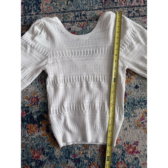 Mango MNG White Crochet Hollow Out Lantern Sleeve Open Knit Blouse Size S - Picture 5 of 6